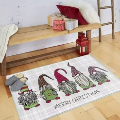 Merry Christmas Gnome Plaid Accent Rug