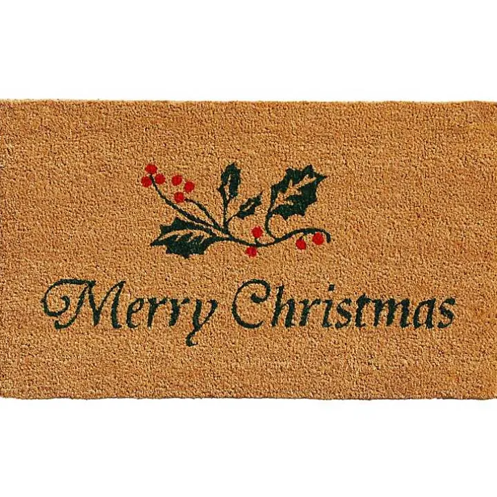 Merry Christmas Holly Branch Doormat