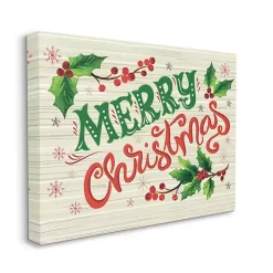 Merry Christmas with Holly Canvas Wall Plaque