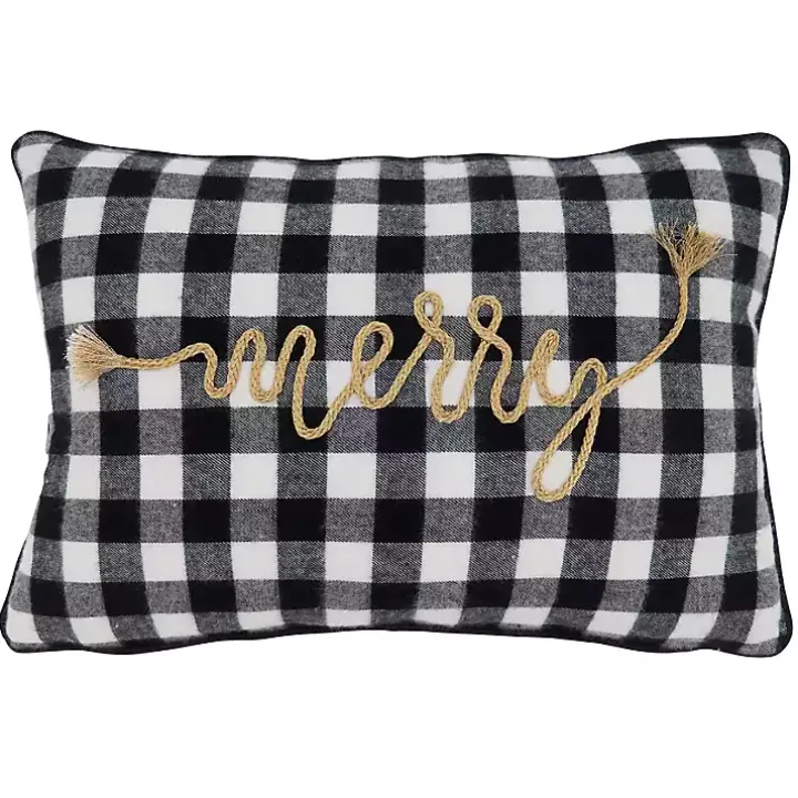 Merry Gingham Felt Lumbar Pillow