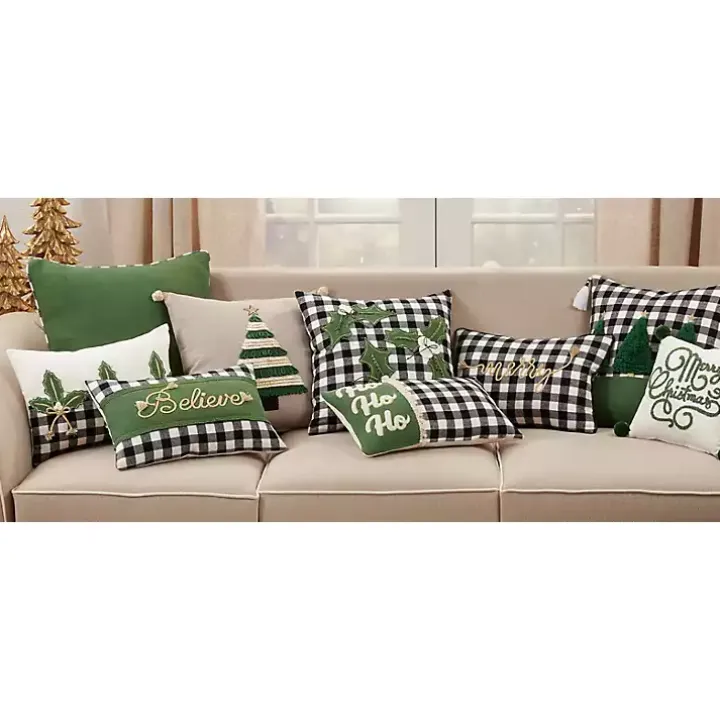 Merry Gingham Felt Lumbar Pillow