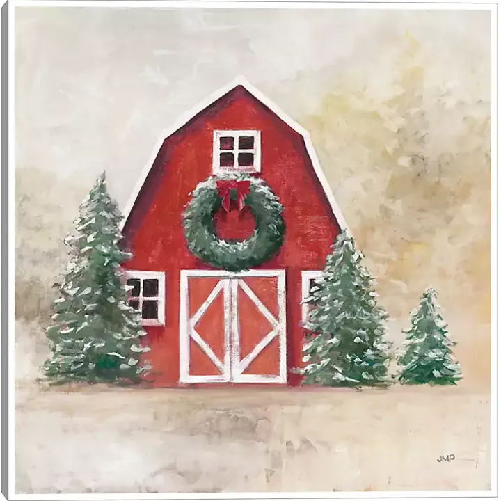 Merry Red Barn Framed Canvas Art Print