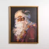 Merry Santa and Gold Bells Framed Canvas Art Print