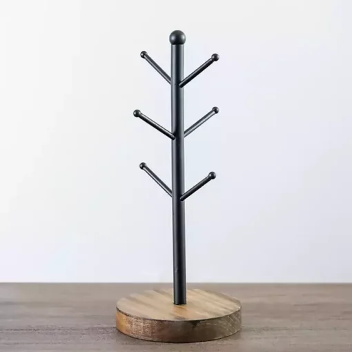 Metal and Pine Wood Mug Tree