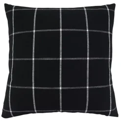 Midnight Black Large Print Plaid Throw Pillow