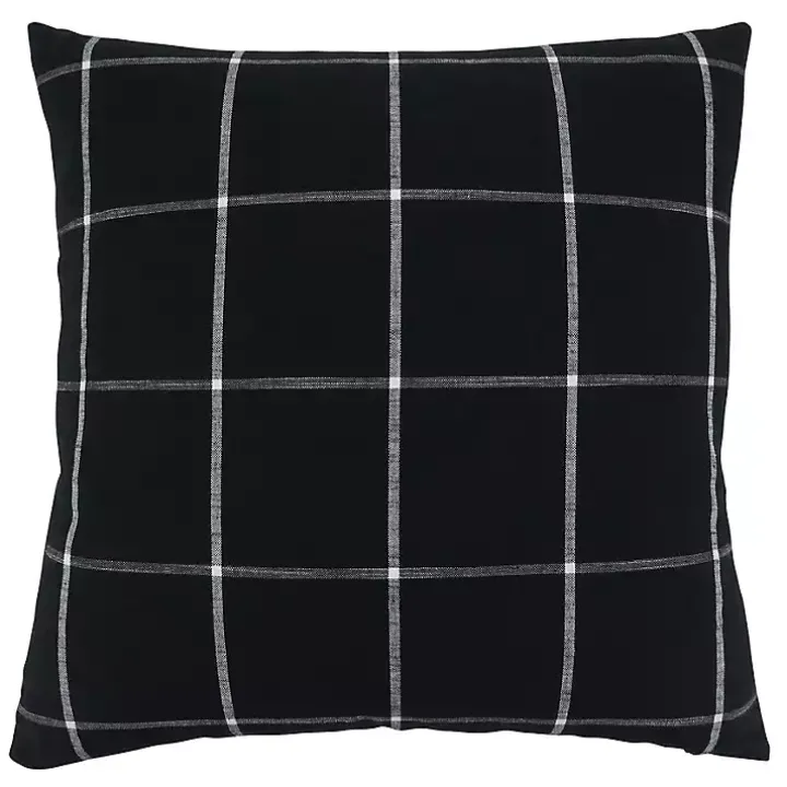 Midnight Black Large Print Plaid Throw Pillow