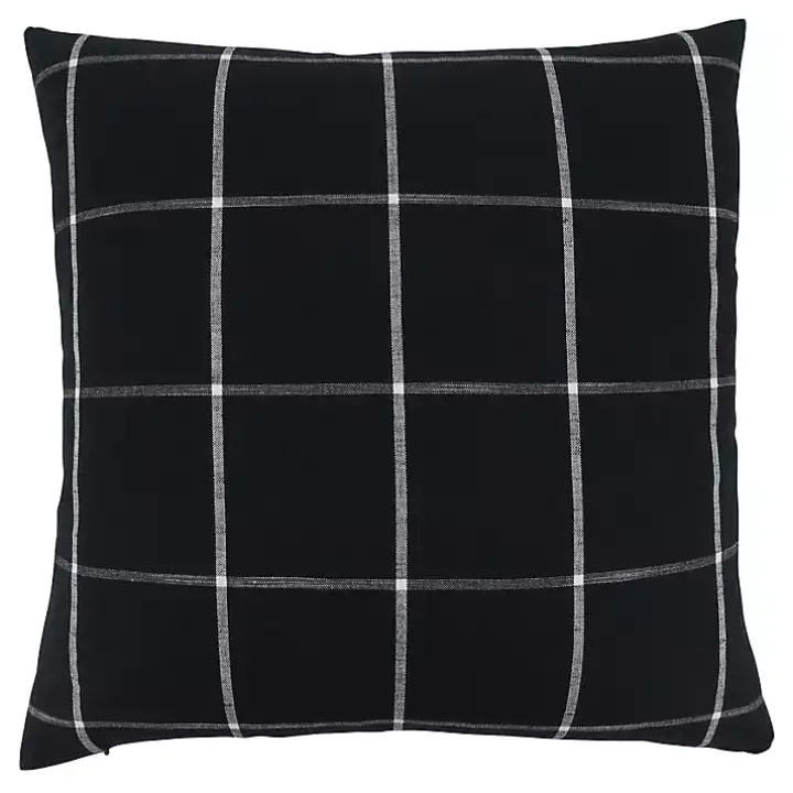 Midnight Black Large Print Plaid Throw Pillow