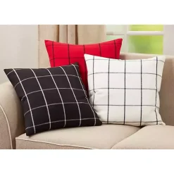 Midnight Black Large Print Plaid Throw Pillow