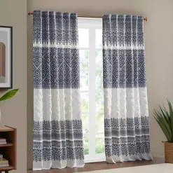 Mila Blue Horizontal Stripe Curtain Panel, 84 in.