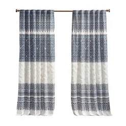 Mila Blue Horizontal Stripe Curtain Panel, 84 in.