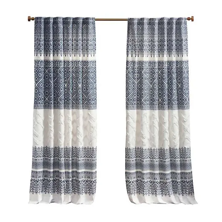 Mila Blue Horizontal Stripe Curtain Panel, 84 in.