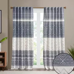 Mila Blue Horizontal Stripe Curtain Panel, 84 in.