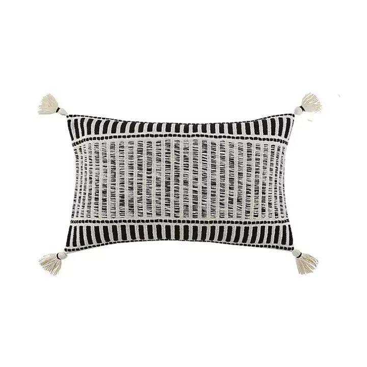 Milly Black and White Tassel Lumbar Pillow