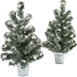 Mini Pine Trees in Tin Planters, Set of 2