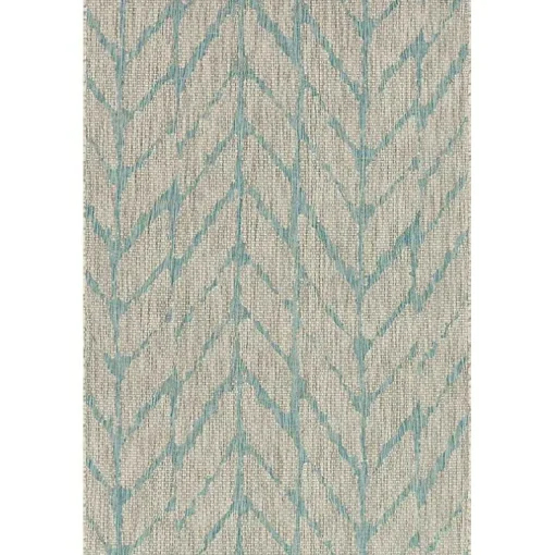 Mist and Aqua Chevron Outdoor Area Rug, 5x7
