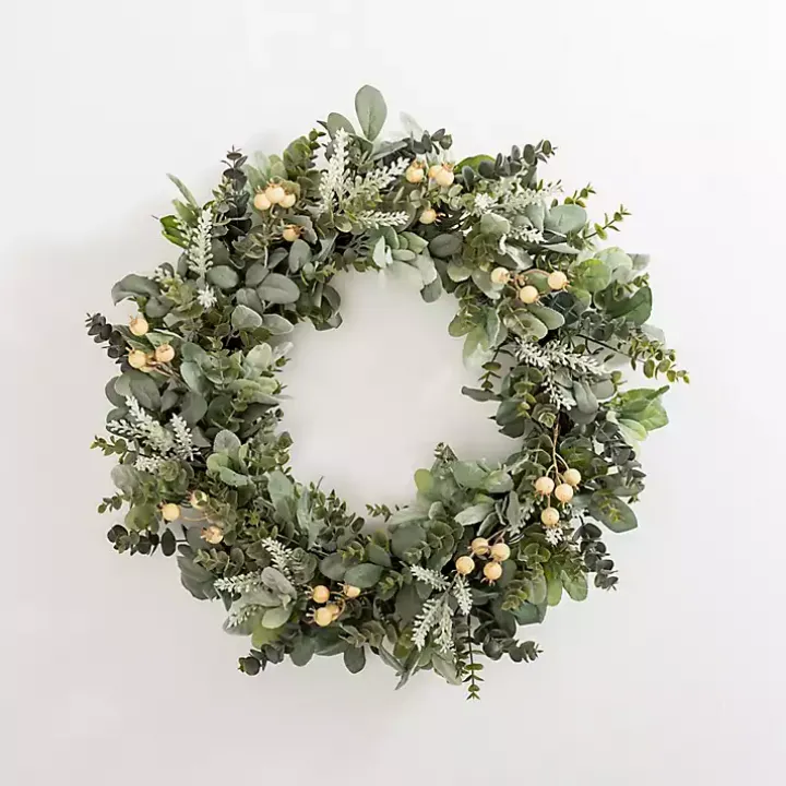 Mixed White Berry Eucalyptus Wreath