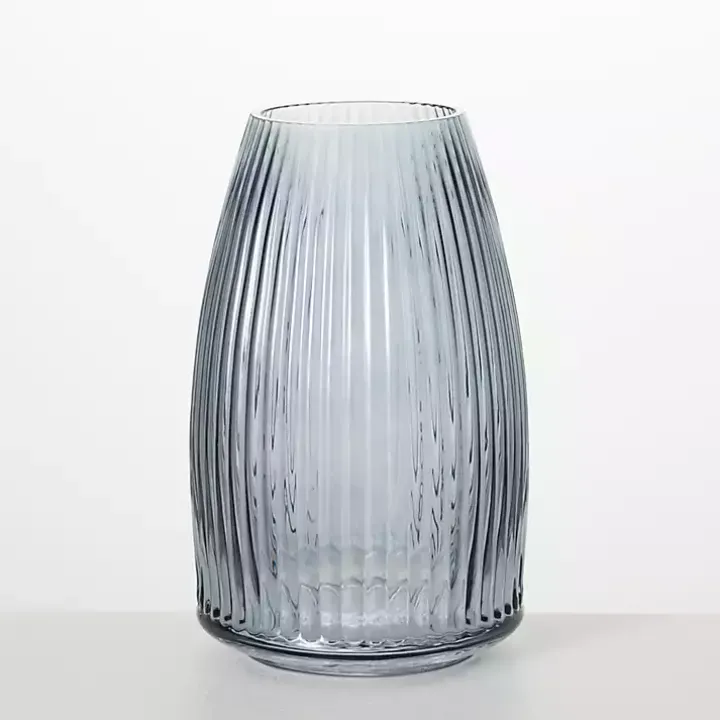 Modern Gray Ribbed Glass Vase