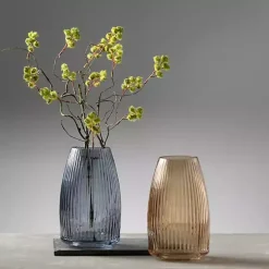 Modern Gray Ribbed Glass Vase