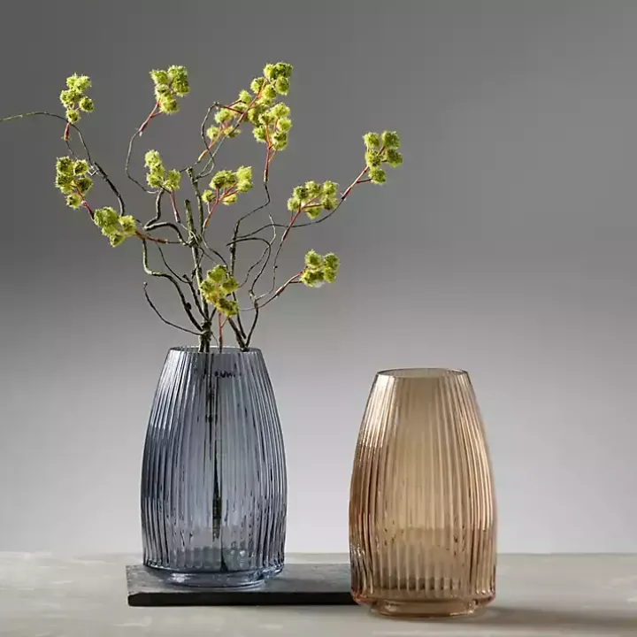 Modern Gray Ribbed Glass Vase
