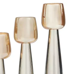 Modern Silver Base Glass 3-pc. Candle Holder Set