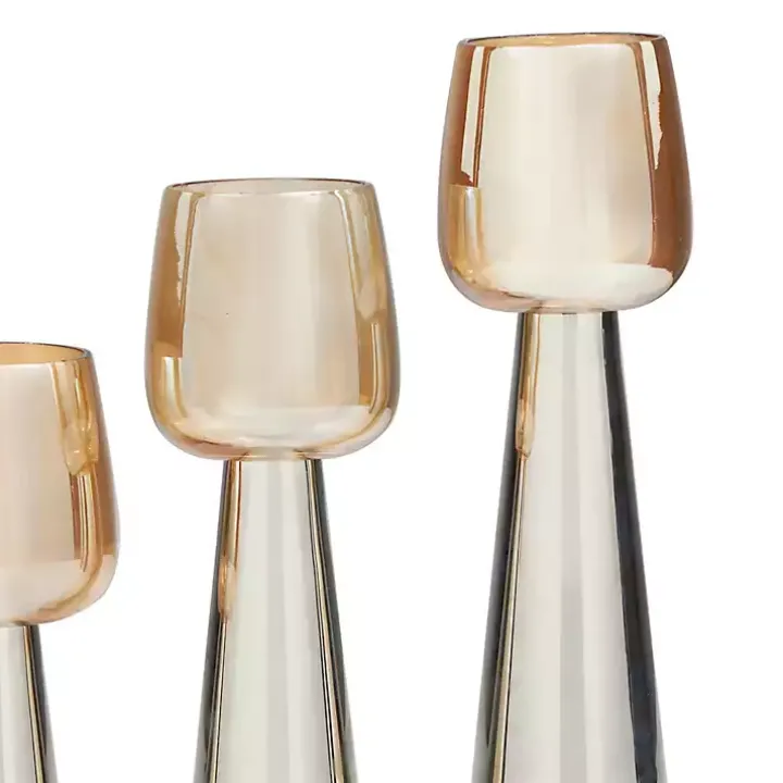 Modern Silver Base Glass 3-pc. Candle Holder Set