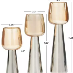 Modern Silver Base Glass 3-pc. Candle Holder Set