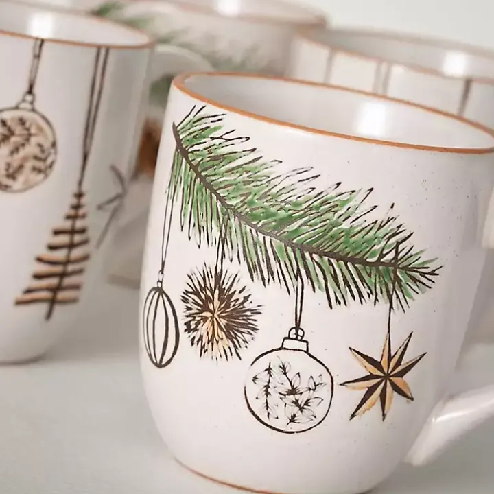 Modern White Cozy Christmas Mugs, Set of 4