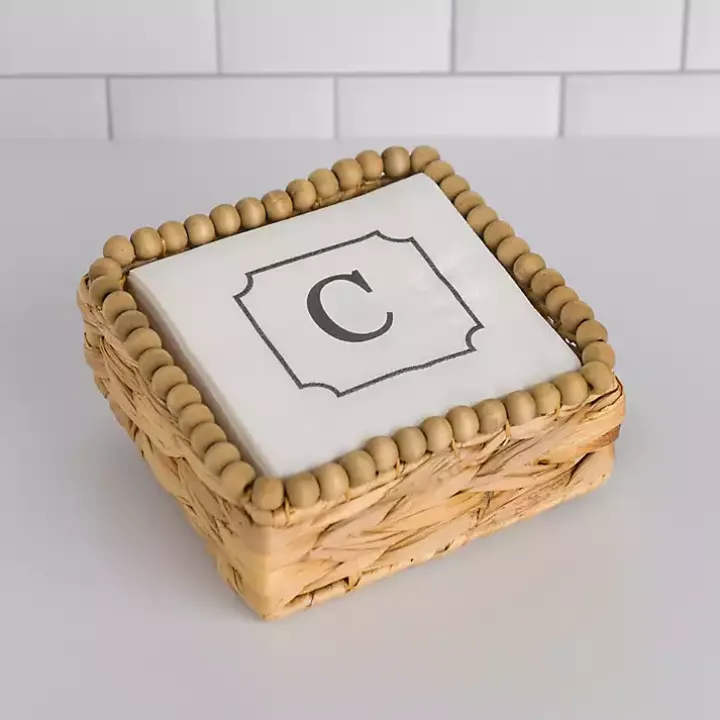 Monogram C Beaded Napkin Holder Set