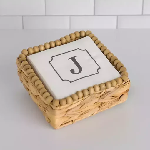 Monogram J Beaded Napkin Holder Set
