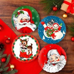 Multicolor Vintage Christmas Plates, Set of 4