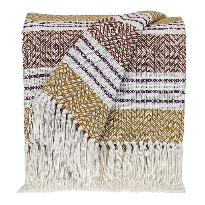 Mustard Herringbone Multi Striped Throw