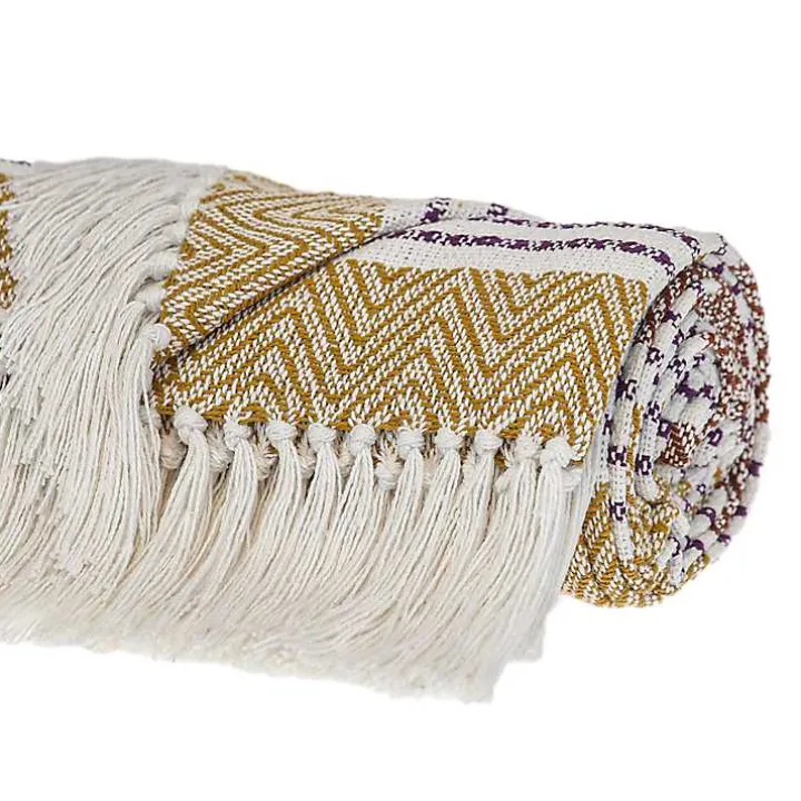 Mustard Herringbone Multi Striped Throw