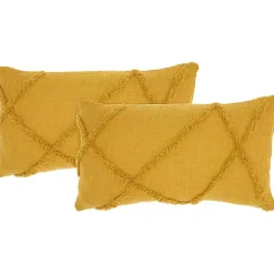 Mustard Tufted Diamond Lumbar Pillows, Set of 2