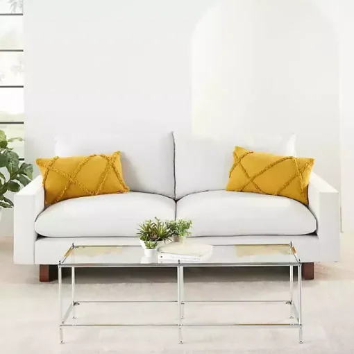 Mustard Tufted Diamond Lumbar Pillows, Set of 2