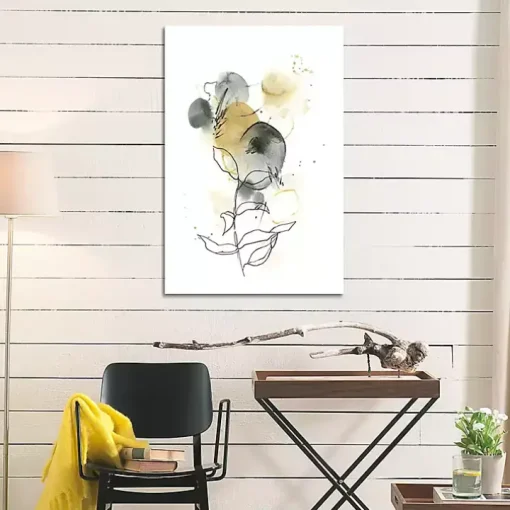 Mustard Yellow and Gray Abstract Canvas Art Print