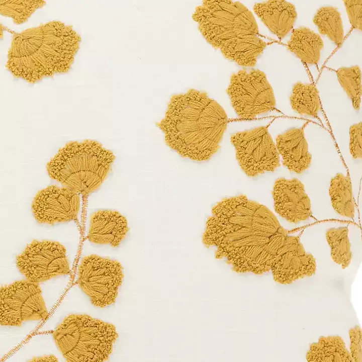 Mustard Yellow Embroidered Floral Throw Pillow