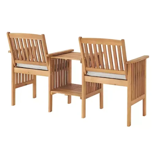 Natural Acacia Wood Ivory Cushion 3-pc. Patio Set