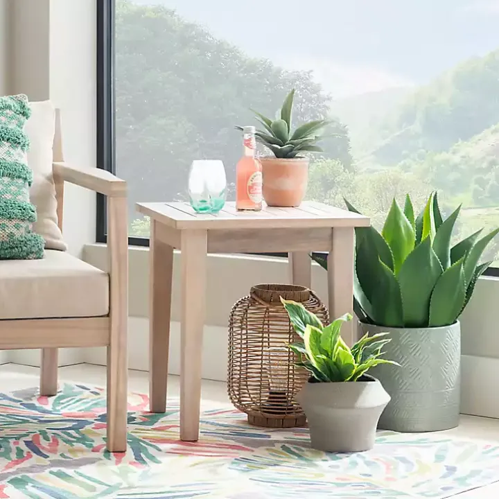 Natural Acacia Wood Slatted Outdoor Side Table