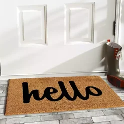 Natural and Black Coir Hello Doormat, 29x17 in.