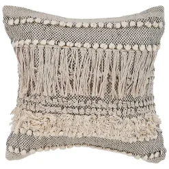 Natural and Black Cozy Fringe Pillow