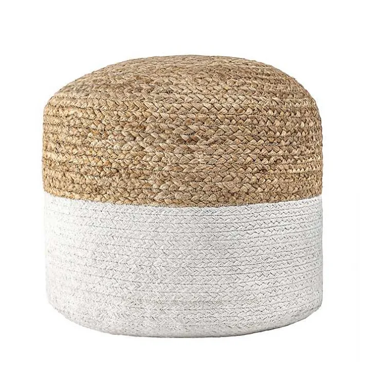 Natural and White Neely Jute Braided Pouf