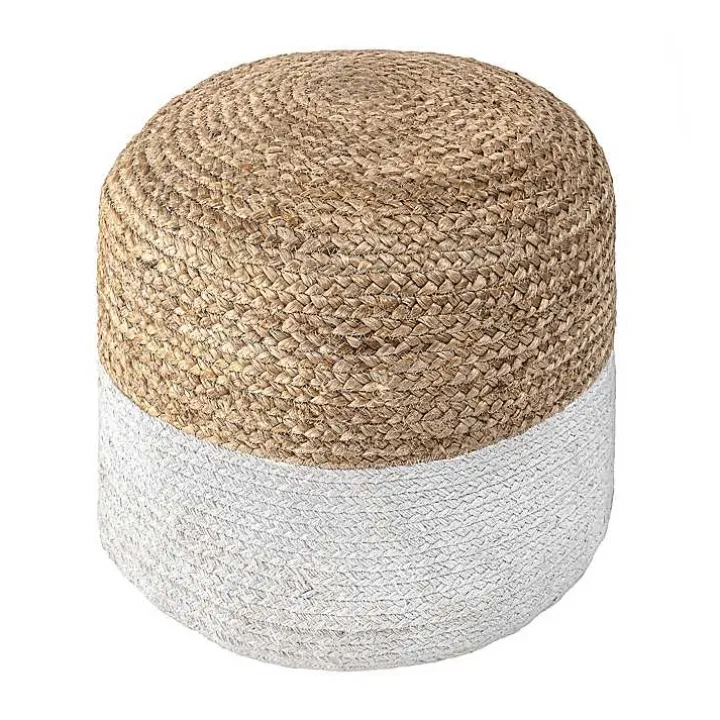 Natural and White Neely Jute Braided Pouf