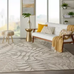 Natural Botanical Leaves Outdoor Area Rug, 9x13
