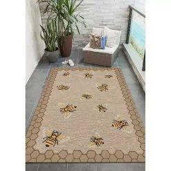 Natural Honeycomb & Bees Outdoor Accent Rug