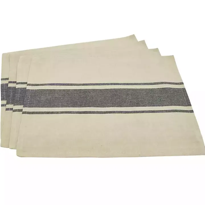 Natural Ivory Banded Cotton Placemats, Set of 4