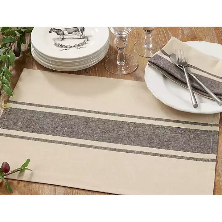 Natural Ivory Banded Cotton Placemats, Set of 4