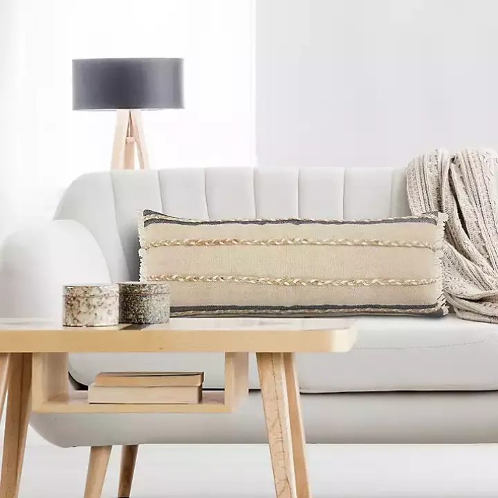 Natural Jute Braided Stripe Lumbar Pillow