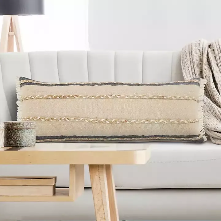 Natural Jute Braided Stripe Lumbar Pillow