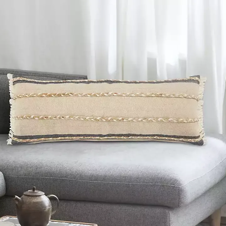 Natural Jute Braided Stripe Lumbar Pillow