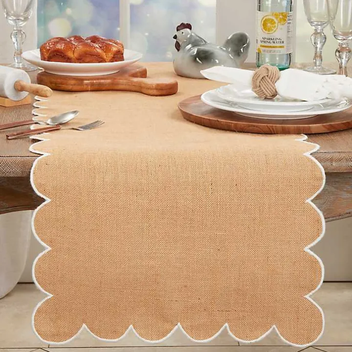 Natural Jute Scalloped Table Runner